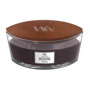 Woodwick - Candela Ellipse Black Plum Cognac - Home and Glam